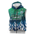Personalized Canberra Raiders Sleeveless Zip Hoodie Y2K Grunge Aesthetic With Cyber Flames and Starburst Graphics
