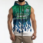 Personalized Canberra Raiders Sleeveless Zip Hoodie Y2K Grunge Aesthetic With Cyber Flames and Starburst Graphics