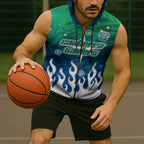 Personalized Canberra Raiders Sleeveless Zip Hoodie Y2K Grunge Aesthetic With Cyber Flames and Starburst Graphics