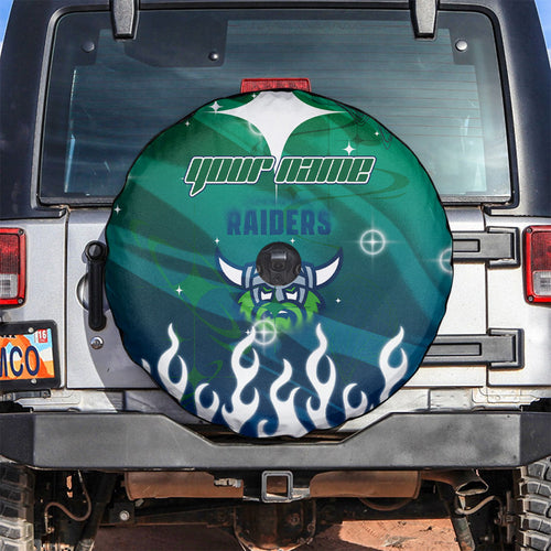 Personalized Canberra Raiders Spare Tire Cover Y2K Grunge Aesthetic With Cyber Flames and Starburst Graphics