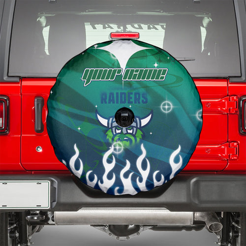 Personalized Canberra Raiders Spare Tire Cover Y2K Grunge Aesthetic With Cyber Flames and Starburst Graphics