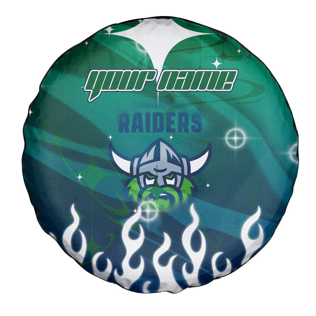 Personalized Canberra Raiders Spare Tire Cover Y2K Grunge Aesthetic With Cyber Flames and Starburst Graphics