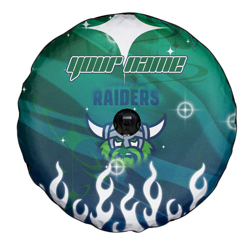 Personalized Canberra Raiders Spare Tire Cover Y2K Grunge Aesthetic With Cyber Flames and Starburst Graphics