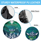 Personalized Canberra Raiders Spare Tire Cover Y2K Grunge Aesthetic With Cyber Flames and Starburst Graphics