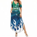 Personalized Canberra Raiders Summer Maxi Dress Y2K Grunge Aesthetic With Cyber Flames and Starburst Graphics
