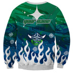 Personalized Canberra Raiders Sweatshirt Y2K Grunge Aesthetic With Cyber Flames and Starburst Graphics