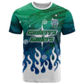 Personalized Canberra Raiders T Shirt Y2K Grunge Aesthetic With Cyber Flames and Starburst Graphics
