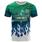 Personalized Canberra Raiders T Shirt Y2K Grunge Aesthetic With Cyber Flames and Starburst Graphics