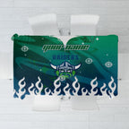 Personalized Canberra Raiders Tablecloth Y2K Grunge Aesthetic With Cyber Flames and Starburst Graphics