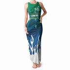 Personalized Canberra Raiders Tank Maxi Dress Y2K Grunge Aesthetic With Cyber Flames and Starburst Graphics