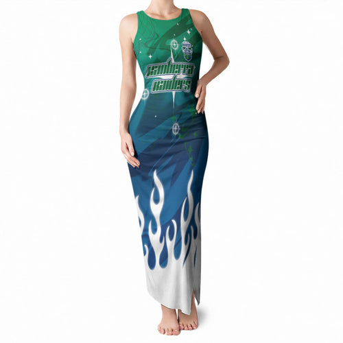 Personalized Canberra Raiders Tank Maxi Dress Y2K Grunge Aesthetic With Cyber Flames and Starburst Graphics