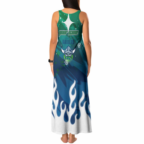 Personalized Canberra Raiders Tank Maxi Dress Y2K Grunge Aesthetic With Cyber Flames and Starburst Graphics