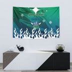 Personalized Canberra Raiders Tapestry Y2K Grunge Aesthetic With Cyber Flames and Starburst Graphics