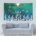 Personalized Canberra Raiders Tapestry Y2K Grunge Aesthetic With Cyber Flames and Starburst Graphics