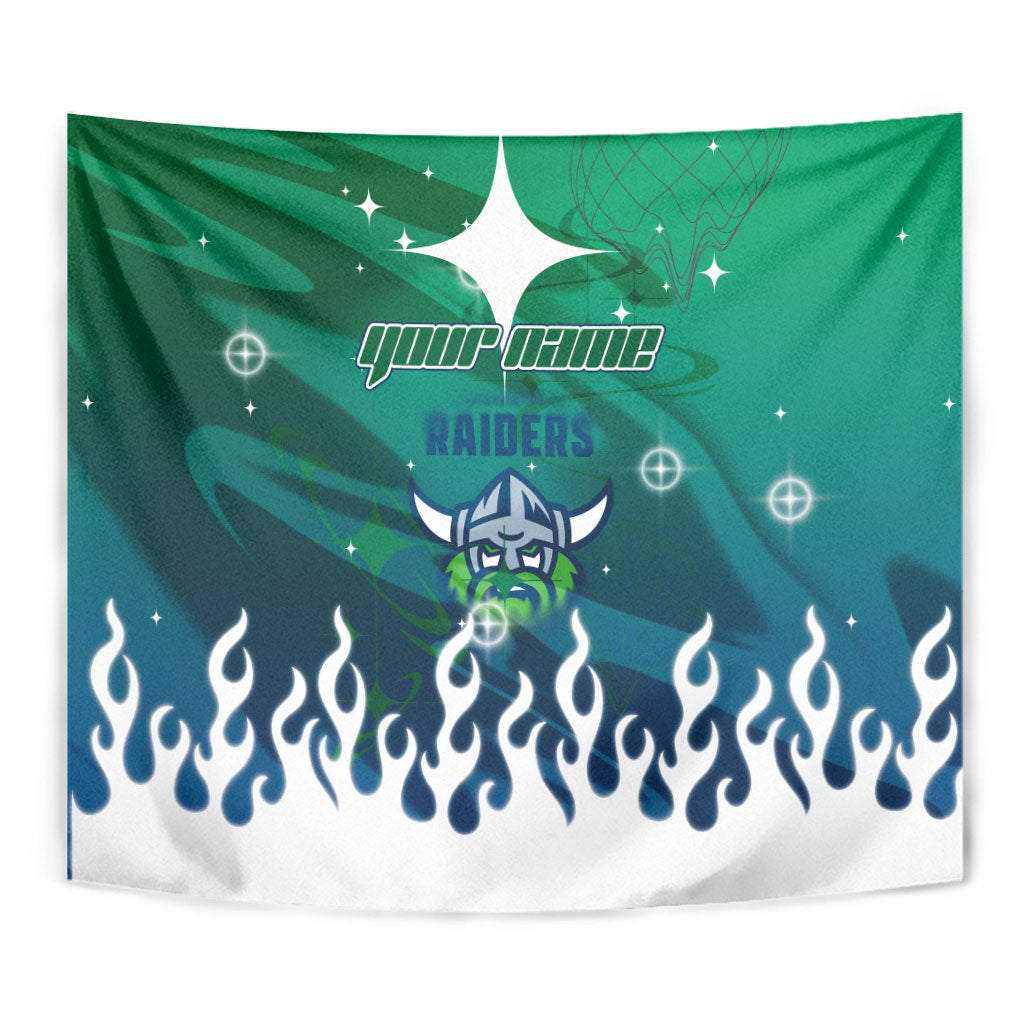 Personalized Canberra Raiders Tapestry Y2K Grunge Aesthetic With Cyber Flames and Starburst Graphics