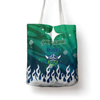 Personalized Canberra Raiders Tote Bag Y2K Grunge Aesthetic With Cyber Flames and Starburst Graphics