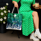 Personalized Canberra Raiders Tote Bag Y2K Grunge Aesthetic With Cyber Flames and Starburst Graphics