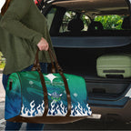 Personalized Canberra Raiders Travel Bag Y2K Grunge Aesthetic With Cyber Flames and Starburst Graphics