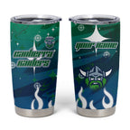 Personalized Canberra Raiders Tumbler Cup Y2K Grunge Aesthetic With Cyber Flames and Starburst Graphics