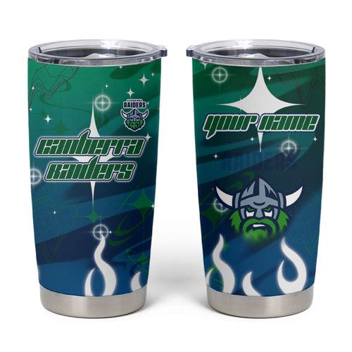 Personalized Canberra Raiders Tumbler Cup Y2K Grunge Aesthetic With Cyber Flames and Starburst Graphics