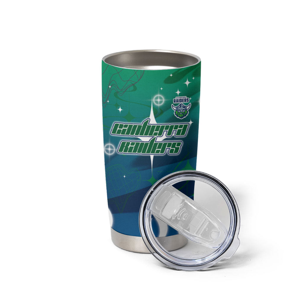 Personalized Canberra Raiders Tumbler Cup Y2K Grunge Aesthetic With Cyber Flames and Starburst Graphics