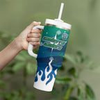 Personalized Canberra Raiders Tumbler With Handle Y2K Grunge Aesthetic With Cyber Flames and Starburst Graphics