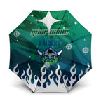 Personalized Canberra Raiders Umbrella Y2K Grunge Aesthetic With Cyber Flames and Starburst Graphics