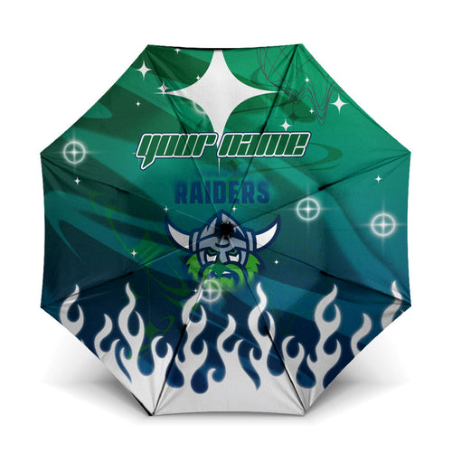 Personalized Canberra Raiders Umbrella Y2K Grunge Aesthetic With Cyber Flames and Starburst Graphics
