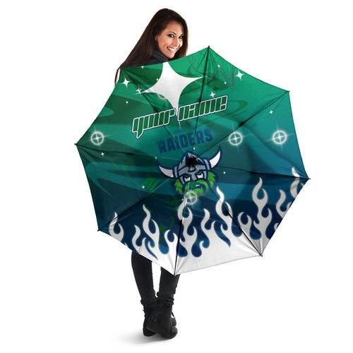 Personalized Canberra Raiders Umbrella Y2K Grunge Aesthetic With Cyber Flames and Starburst Graphics
