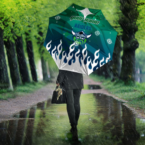 Personalized Canberra Raiders Umbrella Y2K Grunge Aesthetic With Cyber Flames and Starburst Graphics