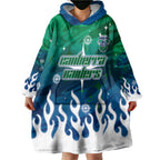 Personalized Canberra Raiders Wearable Blanket Hoodie Y2K Grunge Aesthetic With Cyber Flames and Starburst Graphics