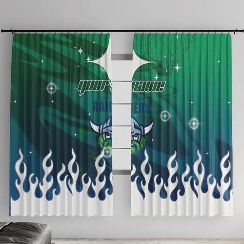 Personalized Canberra Raiders Window Curtain Y2K Grunge Aesthetic With Cyber Flames and Starburst Graphics