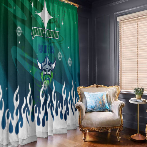 Personalized Canberra Raiders Window Curtain Y2K Grunge Aesthetic With Cyber Flames and Starburst Graphics