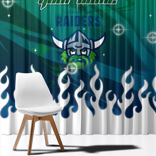 Personalized Canberra Raiders Window Curtain Y2K Grunge Aesthetic With Cyber Flames and Starburst Graphics