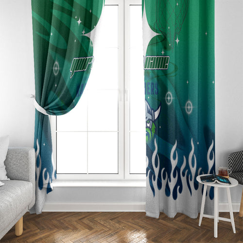 Personalized Canberra Raiders Window Curtain Y2K Grunge Aesthetic With Cyber Flames and Starburst Graphics
