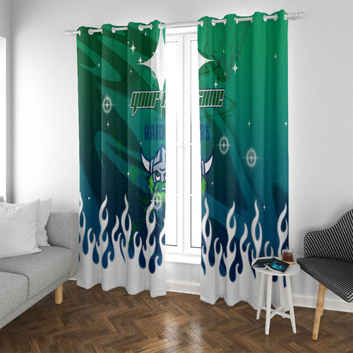 Personalized Canberra Raiders Window Curtain Y2K Grunge Aesthetic With Cyber Flames and Starburst Graphics