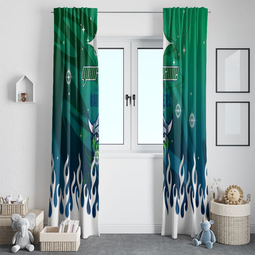 Personalized Canberra Raiders Window Curtain Y2K Grunge Aesthetic With Cyber Flames and Starburst Graphics
