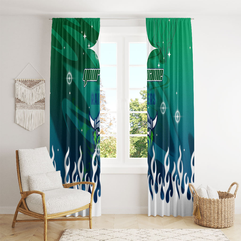 Personalized Canberra Raiders Window Curtain Y2K Grunge Aesthetic With Cyber Flames and Starburst Graphics
