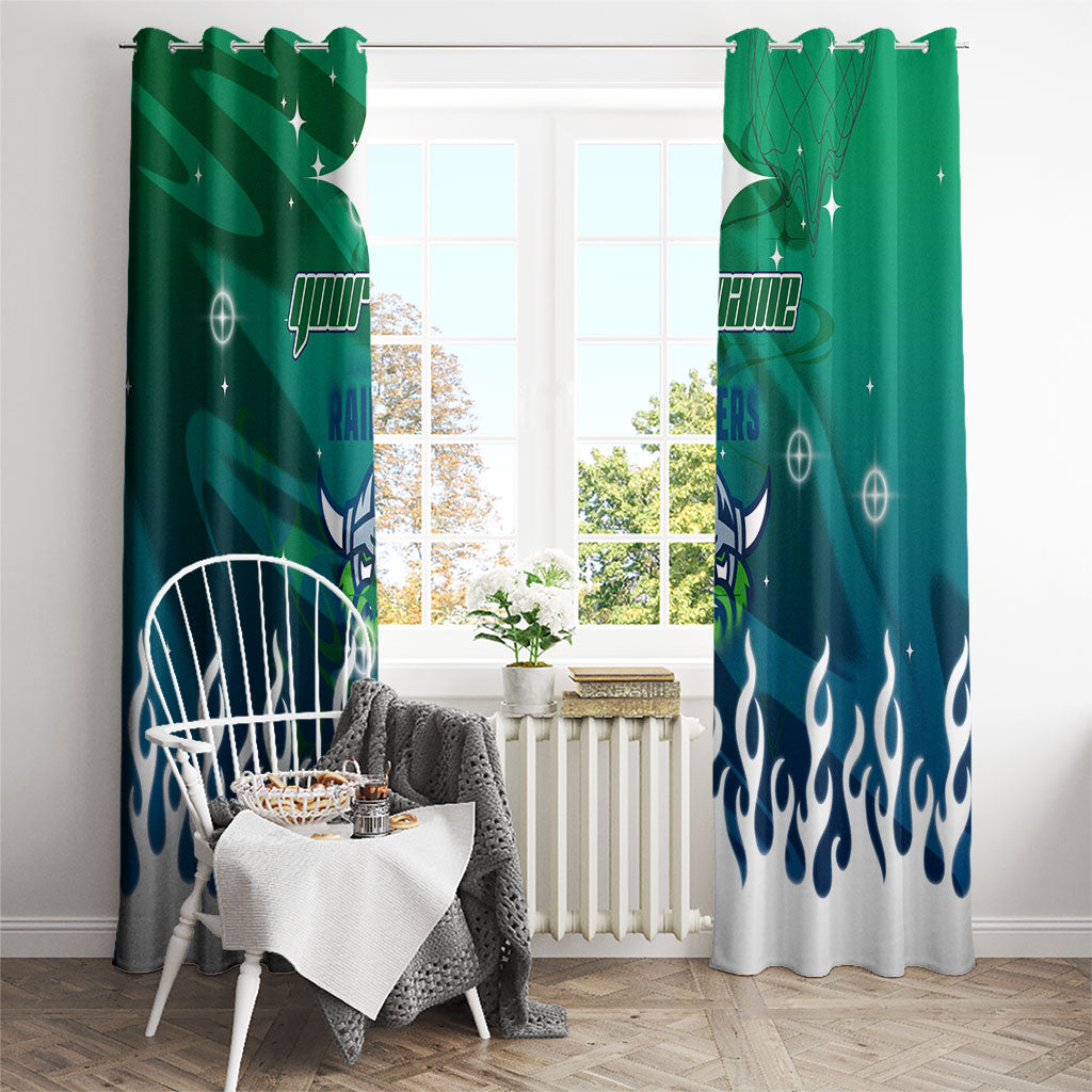 Personalized Canberra Raiders Window Curtain Y2K Grunge Aesthetic With Cyber Flames and Starburst Graphics