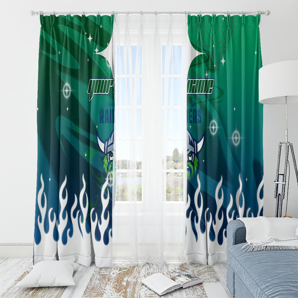 Personalized Canberra Raiders Window Curtain Y2K Grunge Aesthetic With Cyber Flames and Starburst Graphics