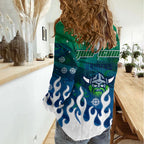 Personalized Canberra Raiders Women Casual Shirt Y2K Grunge Aesthetic With Cyber Flames and Starburst Graphics