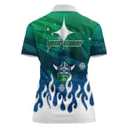 Personalized Canberra Raiders Women Polo Shirt Y2K Grunge Aesthetic With Cyber Flames and Starburst Graphics