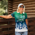 Personalized Canberra Raiders Women Polo Shirt Y2K Grunge Aesthetic With Cyber Flames and Starburst Graphics