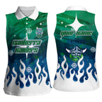 Personalized Canberra Raiders Women Sleeveless Polo Shirt Y2K Grunge Aesthetic With Cyber Flames and Starburst Graphics