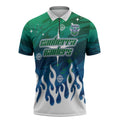 Personalized Canberra Raiders Zipper Polo Shirt Y2K Grunge Aesthetic With Cyber Flames and Starburst Graphics