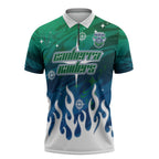 Personalized Canberra Raiders Zipper Polo Shirt Y2K Grunge Aesthetic With Cyber Flames and Starburst Graphics