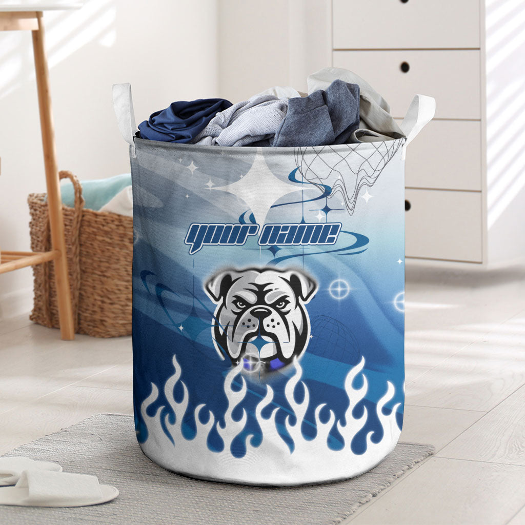 Personalized Canterbury Bankstown Bulldogs Laundry Basket Y2K Grunge Aesthetic With Cyber Flames and Starburst Graphics