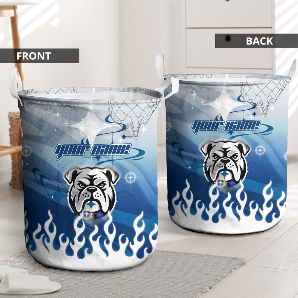 Personalized Canterbury Bankstown Bulldogs Laundry Basket Y2K Grunge Aesthetic With Cyber Flames and Starburst Graphics