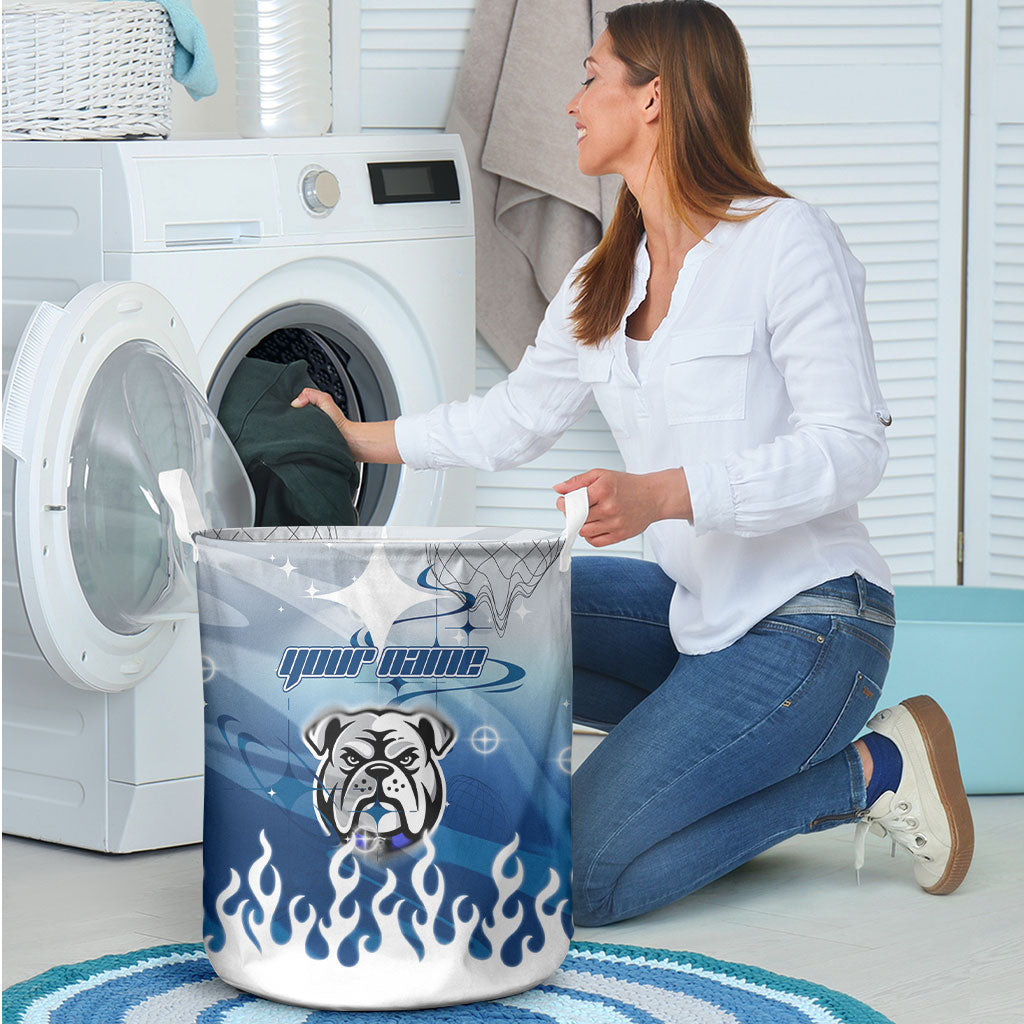 Personalized Canterbury Bankstown Bulldogs Laundry Basket Y2K Grunge Aesthetic With Cyber Flames and Starburst Graphics