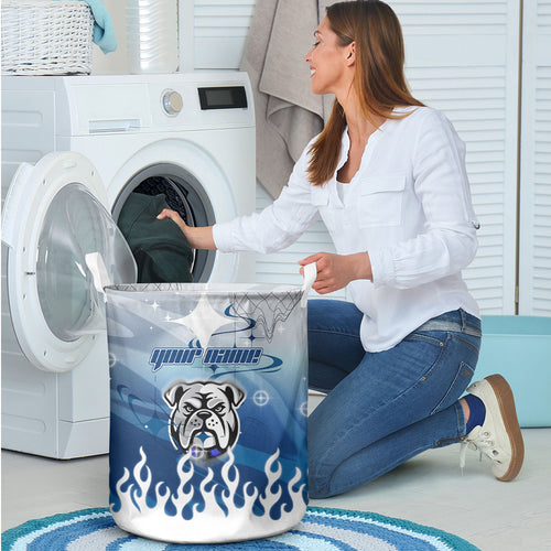Personalized Canterbury Bankstown Bulldogs Laundry Basket Y2K Grunge Aesthetic With Cyber Flames and Starburst Graphics